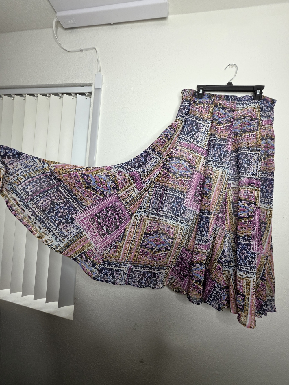 Mix Nouveau New York Women's Multicolor Geometric Chiffon Pleated Midi Skirt L - Picture 10 of 11
